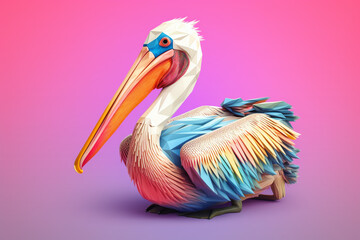 Fototapete - A pastel-colored geometric-themed Pelican illustration with angular shapes and delicate pastel shades, capturing the wisdom and grace of this majestic bird. 