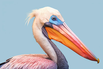 Fototapete - A pastel-colored geometric-themed Pelican illustration with angular shapes and delicate pastel shades, capturing the wisdom and grace of this majestic bird