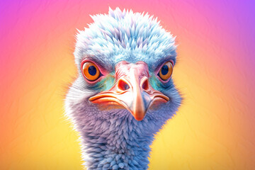 Poster - A pastel-colored geometric-themed Ostrich illustration with angular shapes and delicate pastel shades, capturing the wisdom and grace of this majestic bird. 