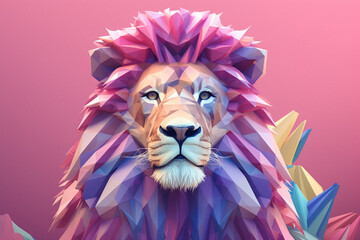 Aufkleber - A pastel-colored geometric-style Lion artwork with intricate geometric shapes and soft pastel hues, showcasing the beauty of nature in a modern design