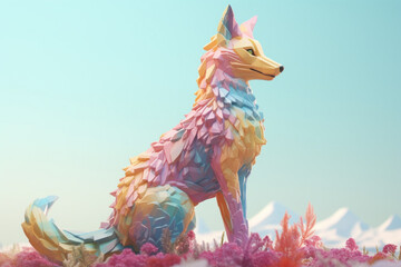 Fototapete - A pastel-colored geometric-style Fox artwork with intricate geometric shapes and soft pastel hues, showcasing the beauty of nature in a modern design.