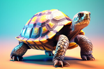 Fototapete - A pastel-colored geometric-style Turtle artwork with intricate geometric shapes and soft pastel hues, showcasing the beauty of nature in a modern design.