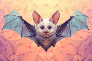 Wall Mural - A pastel-colored geometric-style Bat artwork with intricate geometric shapes and soft pastel hues, showcasing the beauty of nature in a modern design.