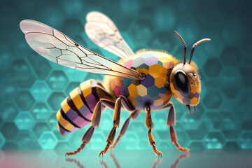 Aufkleber - A pastel-colored geometric-style Bee artwork with intricate geometric shapes and soft pastel hues, showcasing the beauty of nature in a modern design.