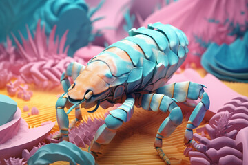 Fototapete - A pastel-colored geometric-style Scorpion artwork with intricate geometric shapes and soft pastel hues, showcasing the beauty of nature in a modern design. 