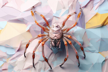 Fototapete - A pastel-colored geometric-style Spider artwork with intricate geometric shapes and soft pastel hues, showcasing the beauty of nature in a modern design.