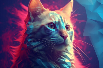 Fototapete - A pastel-colored geometric-style Cat artwork with intricate geometric shapes and soft pastel hues, showcasing the beauty of nature in a modern design. 