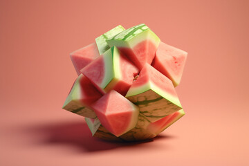 Leinwandbilder - A pastel-colored geometric-style Watermelon artwork with intricate geometric shapes and soft pastel hues, showcasing the beauty of nature in a modern design. 