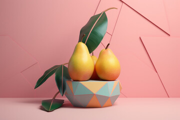 Wall Mural - A pastel-colored geometric-style Mango artwork with intricate geometric shapes and soft pastel hues, showcasing the beauty of nature in a modern design. 