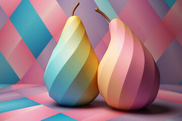 Leinwandbilder - A pastel-colored geometric-style Pear artwork with intricate geometric shapes and soft pastel hues, showcasing the beauty of nature in a modern design. 