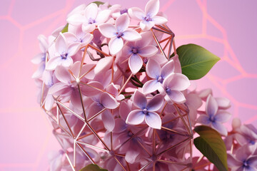 Fototapete - A pastel-colored geometric-style Lilac artwork with intricate geometric shapes and soft pastel hues, showcasing the beauty of nature in a modern design. 