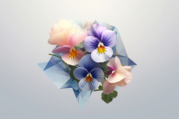 Aufkleber - A pastel-colored geometric-style Pansy artwork with intricate geometric shapes and soft pastel hues, showcasing the beauty of nature in a modern design.