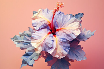 Fototapete - A pastel-colored geometric-style Hibiscus artwork with intricate geometric shapes and soft pastel hues, showcasing the beauty of nature in a modern design. 