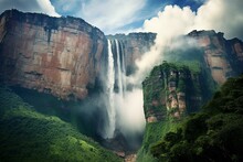 Breathtaking Panorama Of Venezuela's Majestic Angel Falls, The Tallest Waterfall On Earth. Generative AI