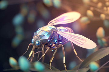 Fototapete - A pastel-colored geometric-style Fireflies artwork with intricate geometric shapes and soft pastel hues, showcasing the beauty of nature in a modern design. 