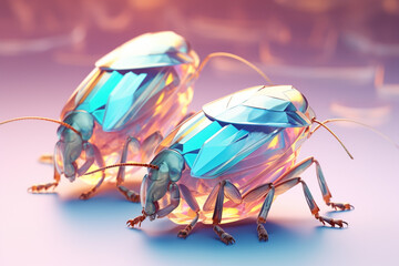 Aufkleber - A pastel-colored geometric-style Cockroaches artwork with intricate geometric shapes and soft pastel hues, showcasing the beauty of nature in a modern design