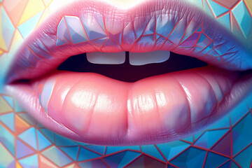 Aufkleber - A pastel-colored geometric-style lips print with geometric patterns and soft pastel tones, capturing the allure and uniqueness of human lips.