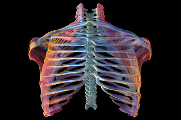 Poster - An anatomical model of the human ribcage in a geometric design is depicted, featuring angular shapes and pastel gradients, providing a modern and artistic representation of the skeletal structure.  