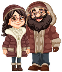 Sticker - Middle-Age Couple in Glasses and Winter Attire