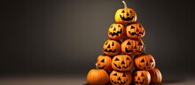 Teetering Pumpkin Face On Pyramid Amazed With Copyspace For Text