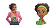 African cartoon woman in pink and green. Vector illustration