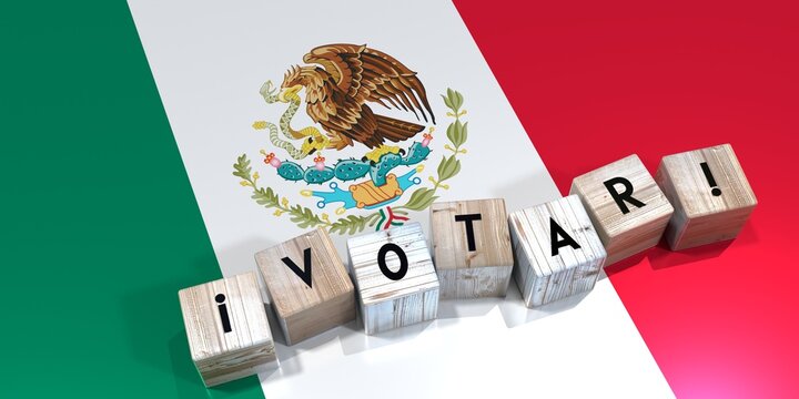 Mexico - vote cube words and national flag - election concept - 3D illustration