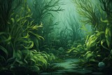 Fototapeta  - green algae seaweed underwater background