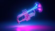 Trumpet on illuminated neon light background. AI generated image