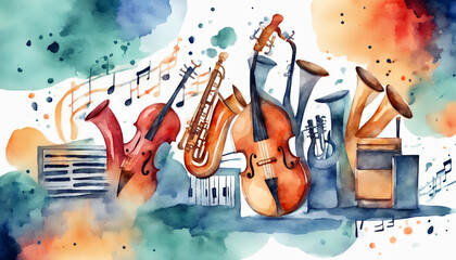 International jazz day background with watercolor