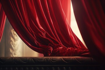 Wall Mural - A detailed view of a red curtain on a bed. Perfect for home decor or interior design projects.