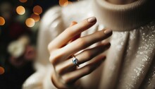 Exquisite Engagement Diamond Ring On Lady's Finger
