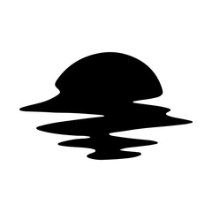 A black sun on a white background. Reflection of the sun in the water or wave. Glitch. Sunset and dawn. Vector illustration