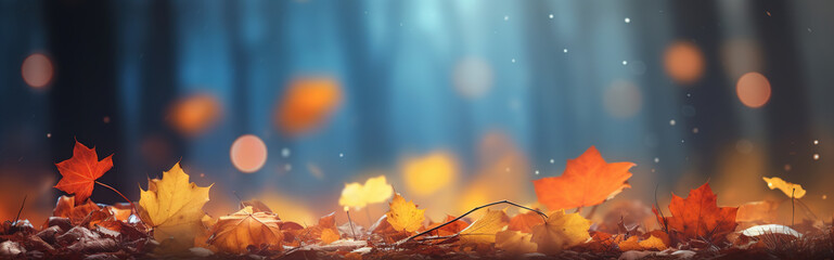 Wall Mural - autumn maple foliage bokeh lights header