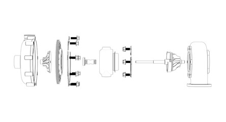 Wall Mural - Turbocharger car turbine sketch in black and white