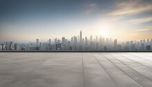 Empty Cement Floor With Cityscape And Skyline Background
