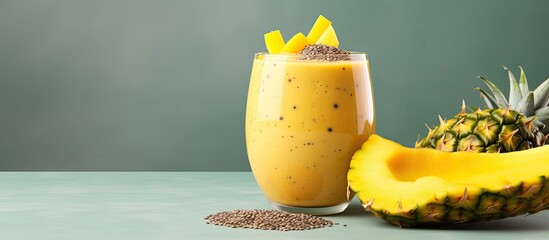 Sticker - Superfood smoothie with healthy tropical fruits and chia seed With copyspace for text