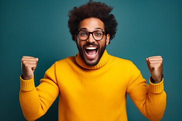 Poster - Man with beard and glasses is excited about something.