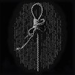 a noose made of barbed wire hangmans knot razor wire style of black and white screen print black background graphic design 