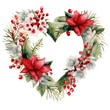 Christmas or winter wedding wreath heart shaped  isolated clipart