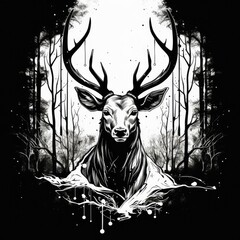 Wall Mural - Deer logo, black and white, AI generated Image