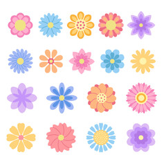 Wall Mural - Set of decorative flowers icons. Flowers drawn in flat style.