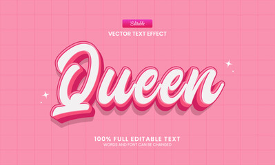 Wall Mural - design editable text effect, queen 3d cartoon vector illustration