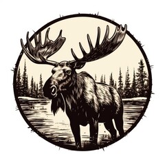 Wall Mural - Moose logo, black and white, AI generated Image