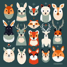A Collection Of Adorable Woodland Animals In Winter Outfits