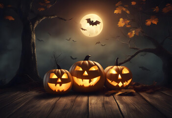 halloween background with pumpkin and bats