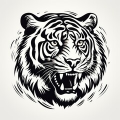 Wall Mural - Tiger logo, black and white, AI generated Image