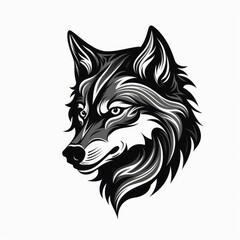 Canvas Print - Wolf logo, black and white, AI generated Image