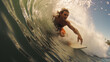 Surfer inside of huge ocean tube wave
