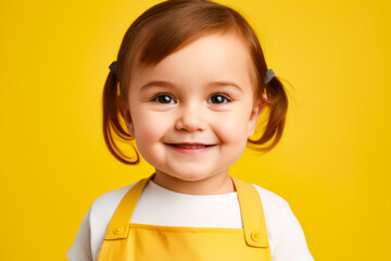 Poster - Little girl with yellow apron and smile.