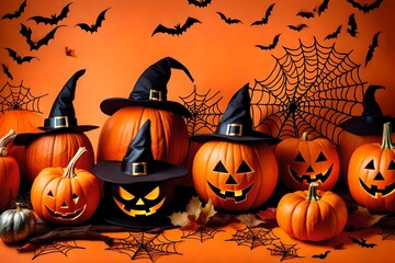 Sticker - halloween background with pumpkin